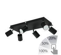 Projecteur de plafond WAIKA six flammes noir mat + ampoules LED GU10 3 positions [EEK: F]