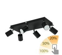 Projecteur de plafond WAIKA six flammes noir mat + ampoules LED GU10 3 positions [EEK: F]