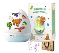 Projecteur de Veilleuse Œuf Dinosaure 2-en-1, Lampe Haut-Parleur Bluetooth Rotation 360° 3 Modes Lumière 21 Diapositives 8 Sons Chambre Enfants Cadeau