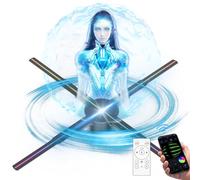 Projecteur de ventilateur hologramme 3D avec contrôle par application, télécommande, audio Bluetooth et épissure multi-écrans pour publicité dynamique dans les magasins, bars, fêtes et expositions