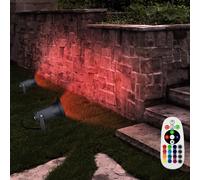 Lampe enfichable extérieur lampe enfichable orientable piquet jardin extérieur terrasse, télécommande dimmable, noir, 1x LED RGB 3,5W 290Lm blanc chaud, DxH 9,5x33,5 cm, lot de 2