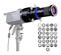 Projecteur GOBO Snoot à Monture Bowens avec Volets à 4 Feuilles, Compatible avec Aputure Amaran 60D/100D/200D, Godox SL60 AD400, livré avec 5 filtres colorés et 30 gobos (100SLENS-MAX)