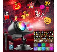 Projecteur Halloween Exterieur pour Fenêtre Étanche 2en1 Projecteur Halloween et Noël Avec 10HD Films et 10 Couleurs Vagues de Mer Avec Télécommande et Minuterie Pour Vacances Fêtes Décoration Jardin