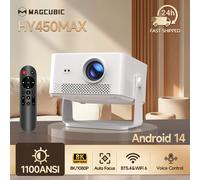 Projecteur intelligent Magcubic Android 14 HY450MAX, 1100 ANSI 1080P, mise au point automatique, WiFi6 Bluetooth 5.0, décodage 8K, mini projecteur portable d'extérieur HY450MAX