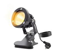 Projecteur LED, 10W LED Spot à pince avec prise et interrupteur, IP65 Étanche, Projecteur de jardin, Éclairage de jardin, Projecteur LED avec 1,8m de câble pour l'extérieur, cour, pelouse (Blanc chaud