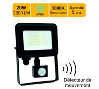 Projecteur LED 20W 2000 LM 3000K IP44 avec détecteur - garantie 5 ans