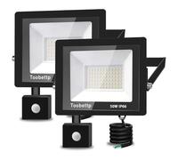 Projecteur LED 50 W avec détecteur de mouvement extérieur, super lumineux, 6500 K, 5000 lm, blanc froid, étanche IP66, pour jardin, patio, 2 pièces