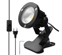 Projecteur LED avec prise, 10 W, blanc chaud, 3000 K, avec clip et câble de 1,8 m, étanche IP65, pour pelouse, jardin, extérieur, cour, jardin
