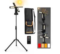 Projecteur LED Chantier Solaire Rechargeable 13200 mAh avec Trépied et Sac de Transport, Lampe de Chantier à Intensité Variable en Continu 8000 Lumens, Blanc/Chaud/Naturel (SOS) (avec télécommande)