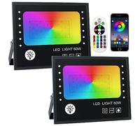 Projecteur LED Couleur,OUSIDE 60W Projecteur LED RGB Exterieur,IP66 Etanche L'APP Bluetooth change 16 millions de couleurs RGB Floodlight Pour le Jardin, la terrasse, l'éclairage Interieur(2 unités)