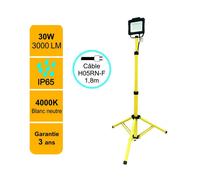Projecteur LED de chantier 30W 3000lm 4000K avec trépied ajustable - garantie 3 ans