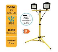 Projecteur LED de chantier 2x30W 2x3000lm 4000K avec trépied ajustable