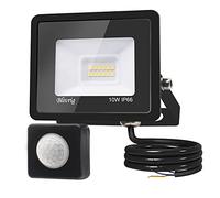 Projecteur LED d'extérieur 10 W avec détecteur de mouvement - Super lumineux - 3500 K - 1000 lm - Blanc chaud - Avec détecteur de mouvement - IP66 - Pour jardin, cour, garage, hôtel