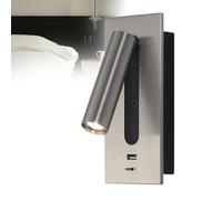 Projecteur LED Encastré à Double Articulation - 360° Rotatif + 92° Inclinable - Interrupteur à Poussoir pour Chambre,Parfait pour l'éclairage ciblé des livres ou la mise,Grey-Usb+Type-C