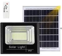 Projecteur LED extérieur 500 W avec panneau solaire, Luminaire Exterieur Lampe Solaire 208 puissantes LED, batterie 12000 mAh, télécommande et support inclus, lumière froide.