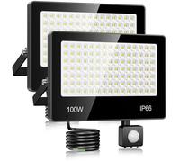 Projecteur LED Exterieur Detecteur De Mouvement 100W - 2 PACK 10000LM 6500K Blanc Froid Spot LED Extérieur Detecteur De Mouvement, IP66 Étanche Eclairage Exterieur pour Cours, Jardins, Garages