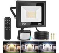 Projecteur LED Exterieur Detecteur de Mouvement 30W, IP66 3000K/4000K/6500K Spot LED Extérieur et Télécommande, 48LED 2700LM Dimmable Projecteur Extérieur Led avec Minuterie pour Jardin Garage Patio