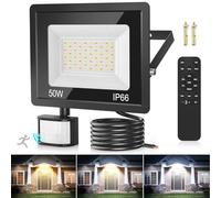 Projecteur LED Exterieur Detecteur de Mouvement, 50W 84LED 3000K/4000K/6500K Spot LED Extérieur et Télécommande, IP66 4500LM Dimmable Projecteur Extérieur Led avec Minuterie pour Jardin Patio Garage