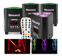 BeamZ BBP93 - Lot de 4 Projecteurs Uplight PAR sur Batterie RGBW DMX - 30 Watts, 7 Heures d'Autonomie, Télecommande, Idéal pour Éclairage de Salle, Mariage, Jardin, Architecture, Hôtel, Restaurant