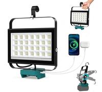 Projecteur LED Rechargeable Compatible avec Batterie Ma-kita 18V, 100W 6500LM Lampe LED Rechargeable avec Charge Type C & USB Projecteur Chantier pour Camping, Chantier, Garage, Atelier(Sans Batterie)