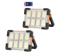 Projecteur Led Rechargeable, Projecteur LED Chantier 6000mAh, 4 Modes Lampe LED Rechargeable Solaire, Portable L ED Lampe de Travail Étanche USB, Baladeuse pour Camping, entretien, urgence(2 Pièces)