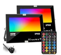 Projecteur LED RGB Extérieur, changement de couleur 50W, mode stroboscopique personnalisé bricolage, RGB Led Fluter 12 couleurs, minuterie, télécommande incluse, IP66 étanche