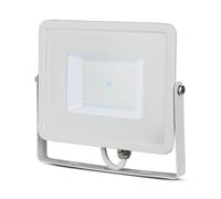 V-TAC 50W Projecteur LED de sécurité extérieure étanche avec Samsung LED, corps blanc - verre gris IP65 4000K Jour Blanc 4000 lumens [Classe énergétique A +]