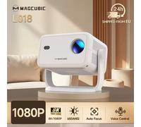 Projecteur Magcubic Native 1080P 650ANSI 8K Android14 L018 avec correction automatique de la distorsion trapézoïdale, mise au point, Wifi6, BT5.4, portable, pour films en extérieur L018-White