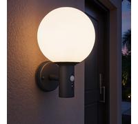 Applique d'extérieur anthracite boule lampe applique murale de maison LED étanche, détecteur de mouvement verre acier inoxydable, LED 7W 806lm 2700K blanc chaud, DxH 25x37 cm