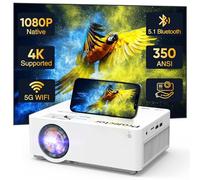 Projecteur natif 1080p avec Bluetooth WiFi 5G (avec trépied) - 4K pris en charge, portable extérieur, écran max 300 pouces, compatible avec clé TV, HDMI, téléphone