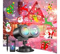 Projecteur Noel Exterieur Interieur, 2-in-1 10 Couleurs Effet 20 Diapositives Projecteur LED Noel Avec Télécommande et Fonction de Minuterie,Adapté pour Décoration de Noël, Pâques, Thanksgiving, Fête