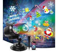 Projecteur Noel Exterieur, Projecteur Dynamique 2 en 1 avec 96 dessins animés, 12 thèmes et 10 effets de vagues, télécommande, minuterie, décoration de Noël étanche, idéal pour les fêtes de Noël