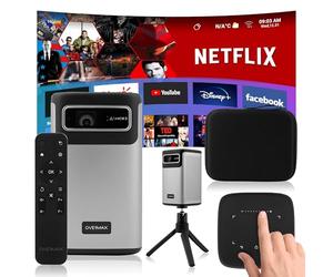 Projecteur OVERMAX Multipic 8.1 Résolution 4K Projecteur avec Keystone Autofocus et Correction du Trapèze, Image jusqu'à 200, Wi-FI Bluetooth 5.0, 5000 Lumens Télécommande, Durée de Vie 40 000 h