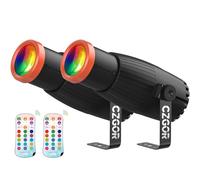 Projecteur Pinspot 2 pièces, Czgor 18W projecteur à focale manuelle pour boule disco, RGBW 4 en 1 LED avec télécommande, effet doux et chaleureux, éclairage de scène lumineux pour miroir, DJ, fête
