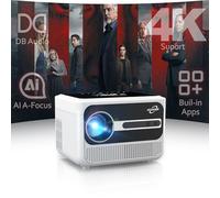 Projecteur portable 4K intelligent avec Bluetooth WiFi6, mise au point automatique et retrait de l'objectif, triple luminosité, Dolby Audio, Movin OS 2.0 et applications intégrées pour home cinéma