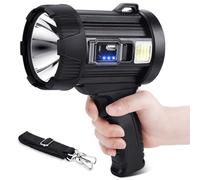 Projecteur rechargeable, 99 000 lumens, lampe de poche LED, lampe de poche longue durée, projecteurs d'extérieur avec panneaux solaires pour la chasse, le camping, le bateau, 6 modes d'éclairage