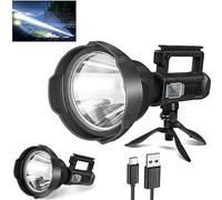 Projecteur LED rechargeable, 3 000 000 lumens, lampe torche d'extérieur super lumineuse, puissante et longue portée avec 4 modes, trépied, USB C, étanchéité IPX5 pour la pêche, le bateau, le camping