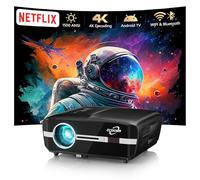 Projecteur sans fil ANSI 1500 avec applications WiFi 6 Bluetooth, projecteur LED 4K pour intérieur et extérieur, haut-parleurs 20 W natif 1080p, zoom HDR10/clé 5D/HDMI USB Mise au point manuelle