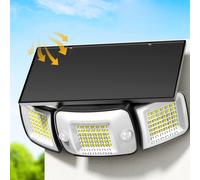 Projecteur solaire extérieur Intelamp, éclairage de sécurité, 4000 mAh, 4 heures de charge, éclairage toute la nuit avec grand panneau solaire, deux capteurs de mouvement pour jardin, cour, allée,