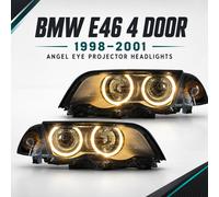 Projecteurs Avant RHD LHD Paire Angel Eyes Noir Pour BMW 3 Serie E46 4DR 98-01