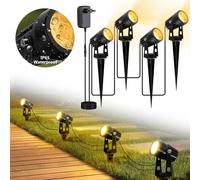 Projecteurs de jardin avec piquet de terre, Pack de 4, Projecteur de jardin Led extérieur étanche, Eclairage de jardin avec électricité Blanc chaud 3W Pour l'éclairage des terrasses de jardin