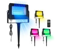 Projecteurs LED Outsunny 32 W, lot de 4 projecteurs d'extérieur connectables avec télécommande, changement de couleur RVB, projecteur d'extérieur intelligent avec prise britannique, étanche IP65 pour