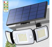 Projecteurs solaires de sécurité extérieurs Intelamp 4000 mAh avec panneau solaire plus large, deux capteurs de mouvement, télécommande, étanches, lampes murales solaires extérieures avec câble de 3