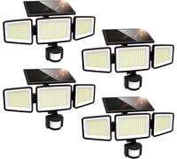 Projecteurs Solaires Extérieurs UME 302 LED 3000LM, Étanches IP65 avec Détecteur de Mouvement, 3 Têtes de Sécurité à Large Angle 270° et 3 Modes d’Éclairage pour Jardin, Terrasse ou Cour - Lot de 4