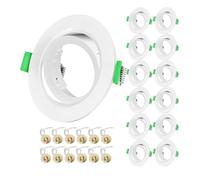 Projecteurs Spot Encastrable GU10 Set Cadre Avec Douille Céramique GU10, Rond Blanc Mat Cadre de Montage Spot LED, Orientable A 30°, Ouverture Ø68mm-80mm, Pour Spots de Plafond, Lot de 12