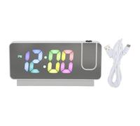 Projection ALOCK ALLOCK Éclairage réglable Numéro coloré rechargeable 12H 24H Sniomage Miroir à LED Corloge numérique pour le bureau du salon de la chambre (Coquille blanche)