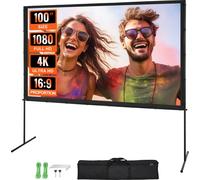 Projection VEVOR Écran de projection avec support 100 pouces HD 4K Outdoor Indoor Projector Screen Rapidement Pliable Écran de cinéma portable 16 : 9 pour le home cinéma, le camping et les événements