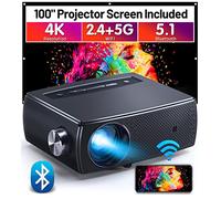 Projector, CLOKOWE 10000L 1080P HD 5G WiFi Bluetooth Projector, Portable Movie Projector with Screen, Home Theater Video Projector Compatible with Android/iOS/TV Stick/PS4, Support 4K&300”