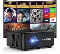 Projector, Projector with WiFi 6 and Bluetooth 5.3, 1080P HD Bluetooth Projector, 12000LM Portable Projector, 50% Zoom, Movie Projector for TV Stick/Smartphone/HDMI/USB, Indoor & Outdoor Use (Black)