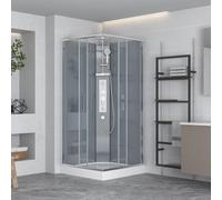 Projet 90x90 cm set cabine de douche carrée en verre sécurit avec receveur, système de douche et profilés (SATPROBOXQ90CRT)